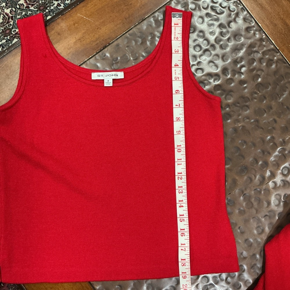 St. John Evening Knit Cardigan Set, Ruffle Trim And Tie Closure, Red, 6 - Picture 14 of 16